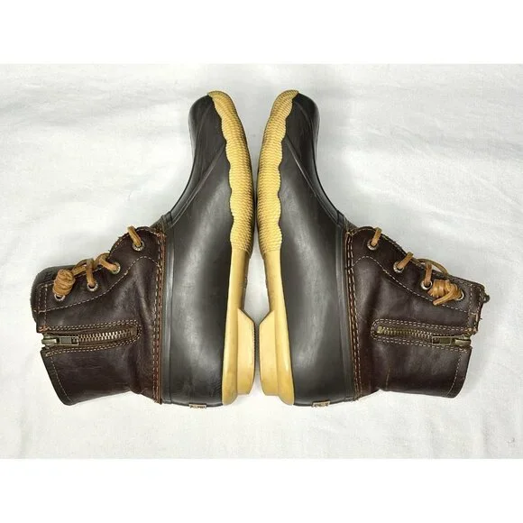 Sperry Saltwater Duck Boots Womens Size 6.5 Brown Leather Rubber Side Zip - Picture 5 of 13